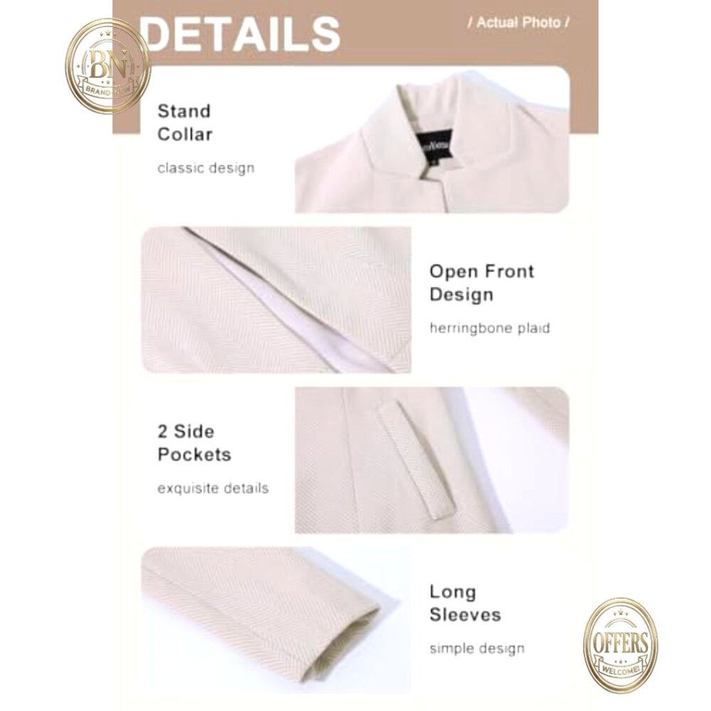 Polyester Wool Open Front Notch Lapel Blazer Jack… - image 4